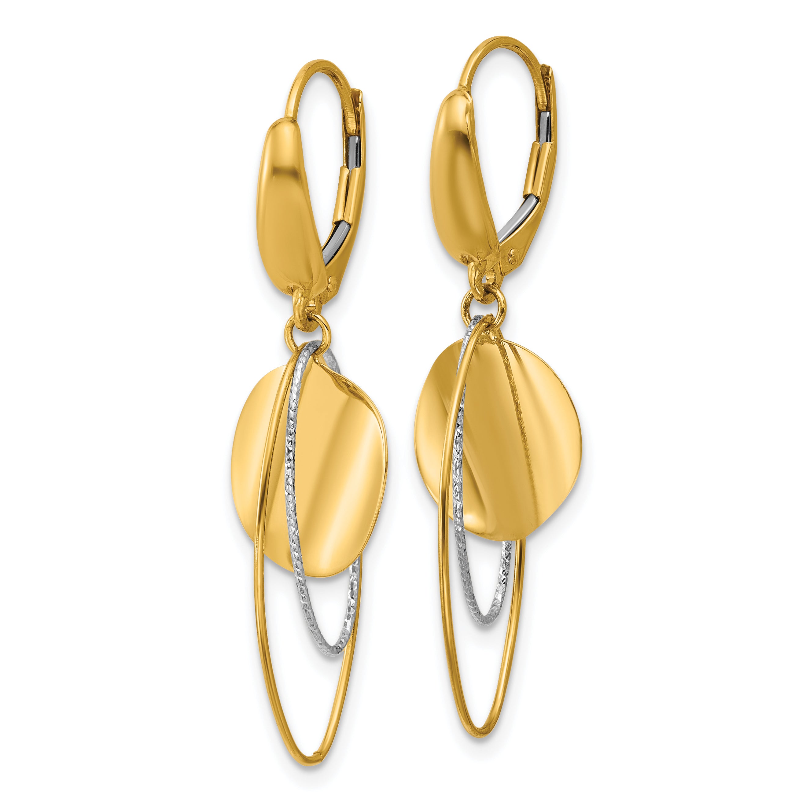 14K Two-tone Polished / Dia-cut Dangle Leverback Earrings Secondary image