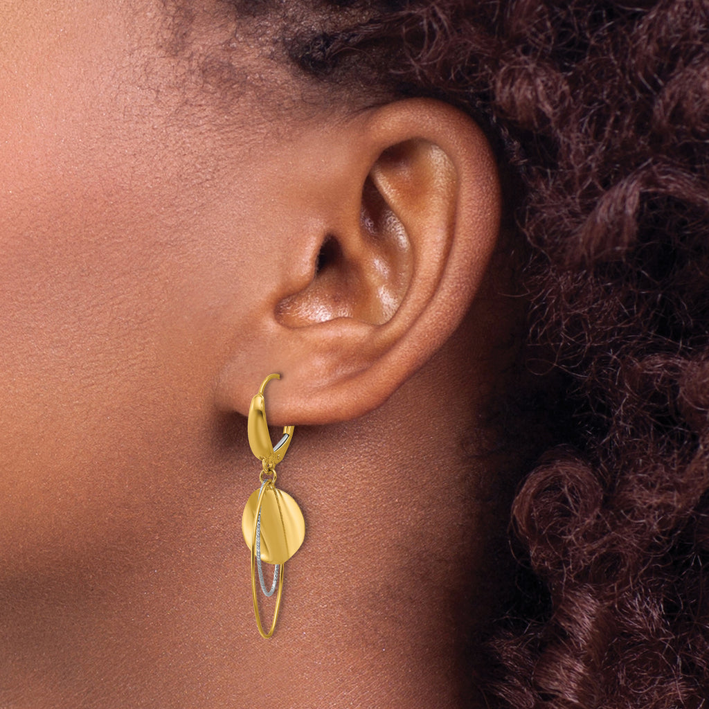 14K Two-tone Polished / Dia-cut Dangle Leverback Earrings
