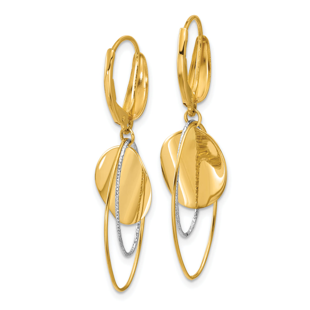 14K Two-tone Polished / Dia-cut Dangle Leverback Earrings