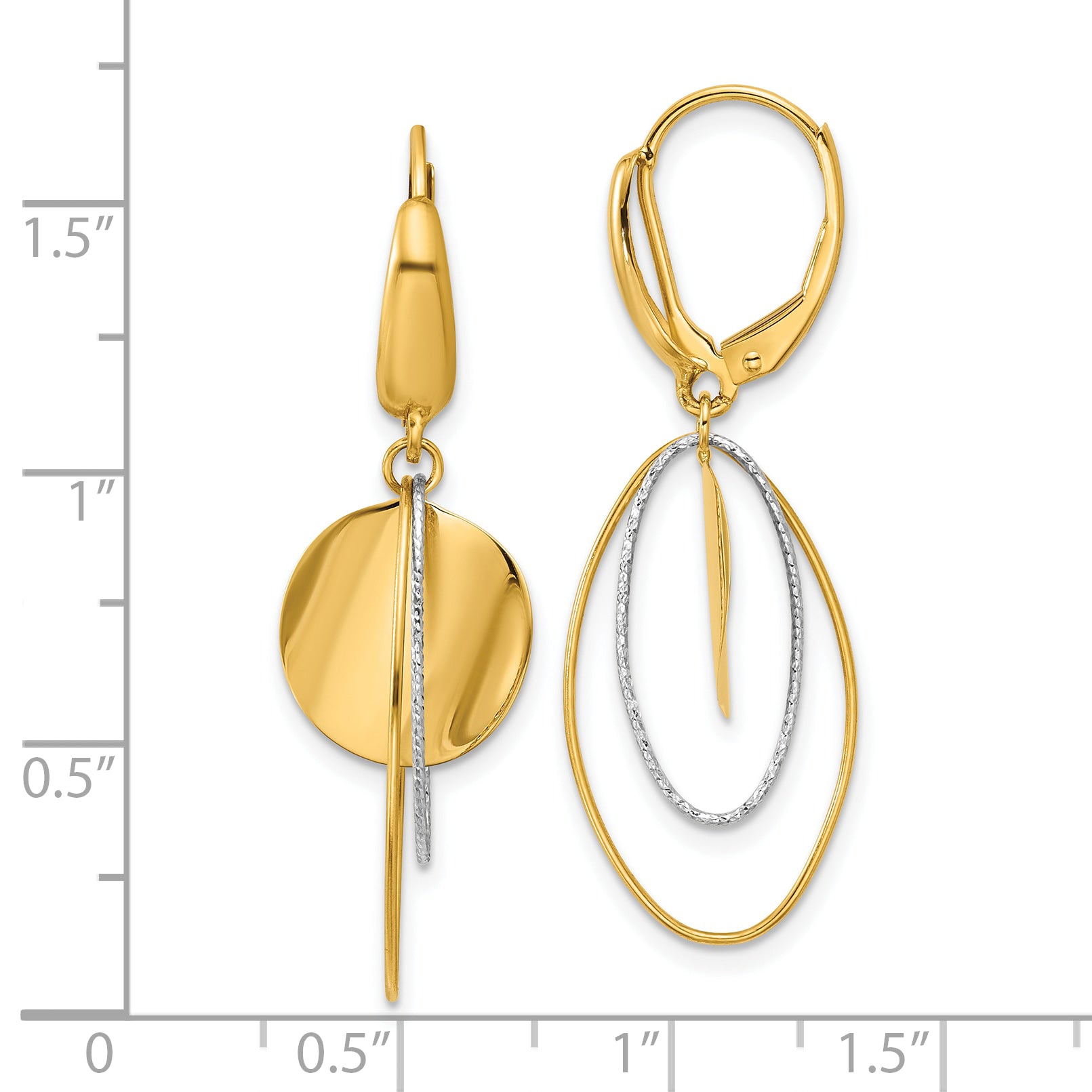 14K Two-tone Polished / Dia-cut Dangle Leverback Earrings