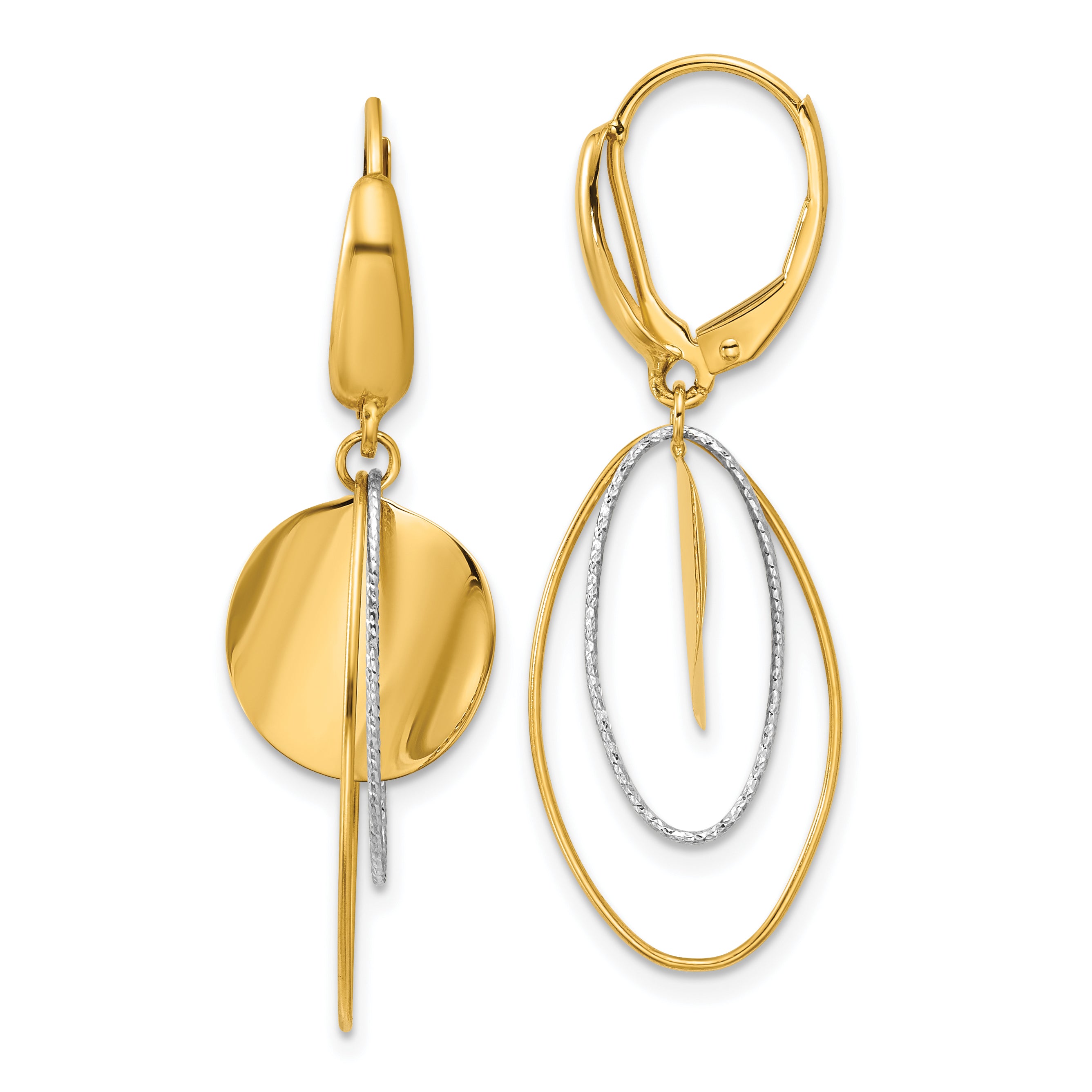 14K Two-tone Polished / Dia-cut Dangle Leverback Earrings