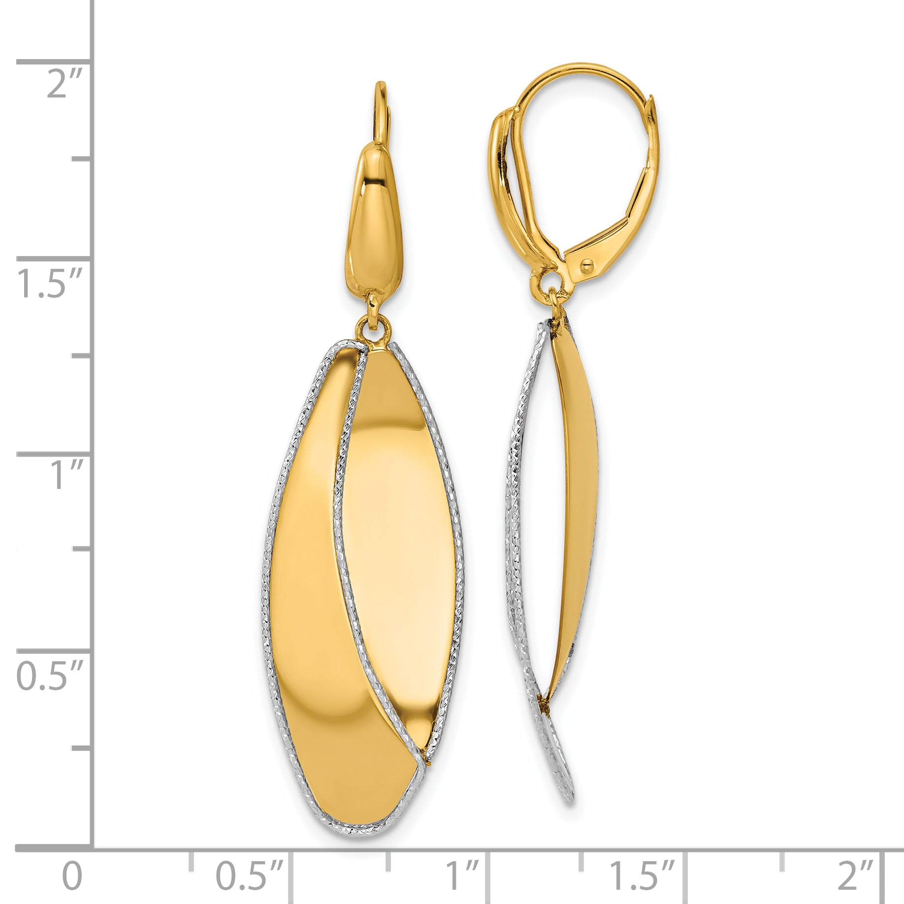 14K Two-tone Polished / Dia-cut Dangle Leverback Earrings