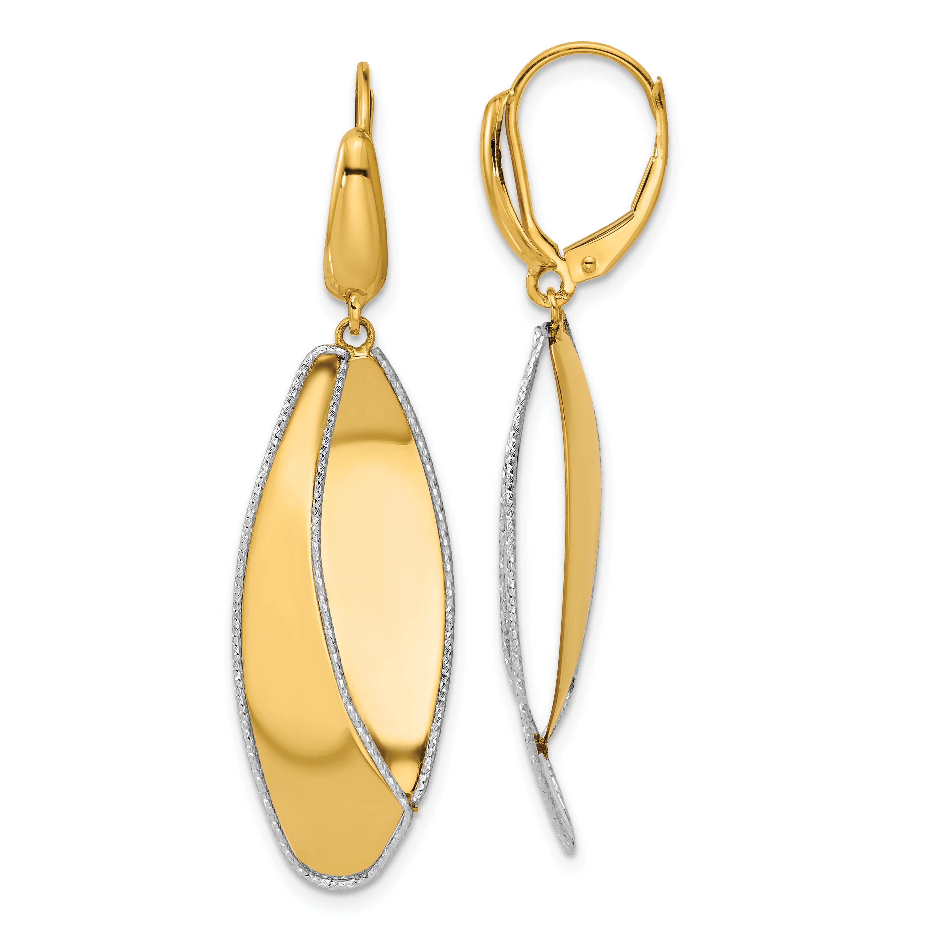 14K Two-tone Polished / Dia-cut Dangle Leverback Earrings Main image