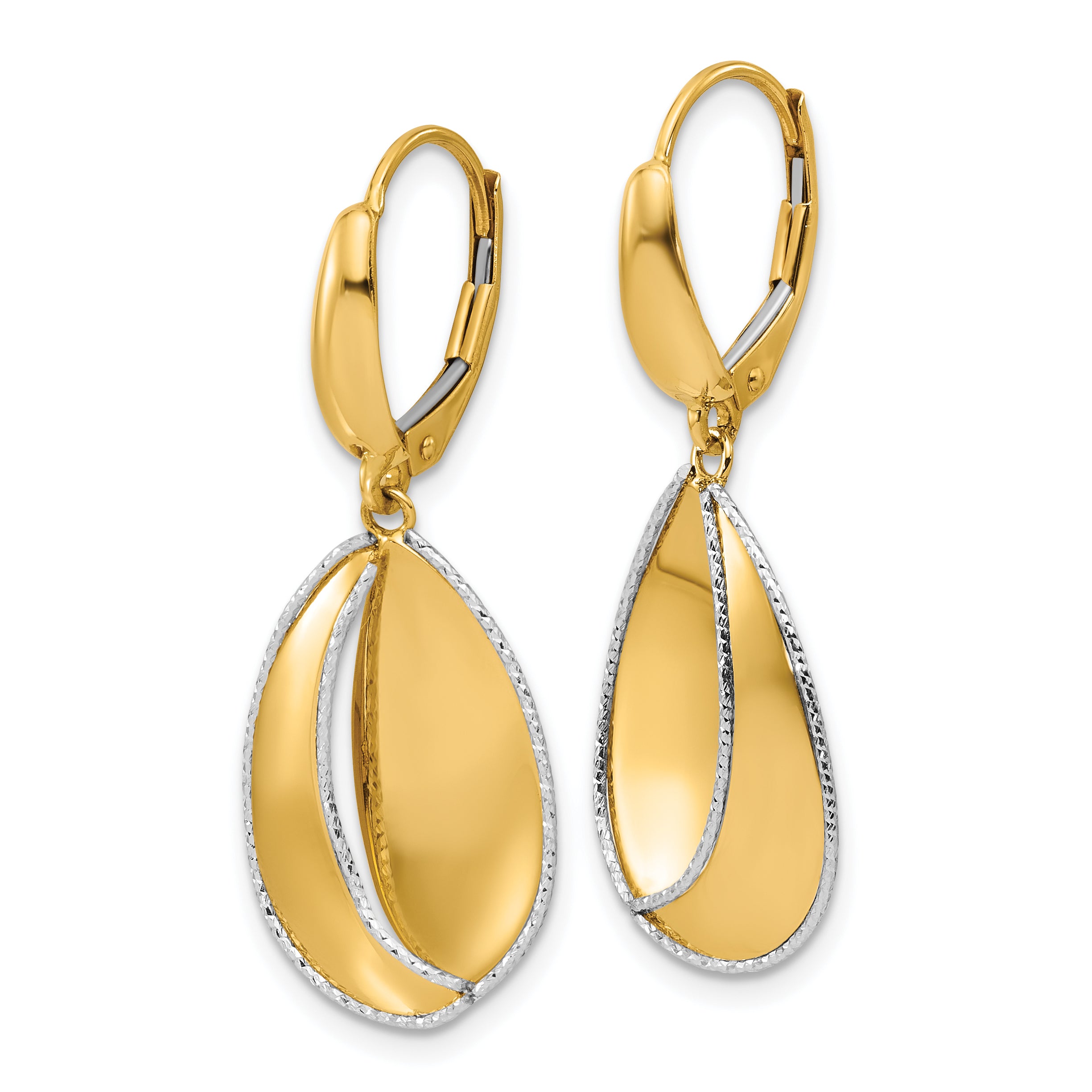 14K Two-tone Polished / Dia-cut Dangle Leverback Earrings Secondary image