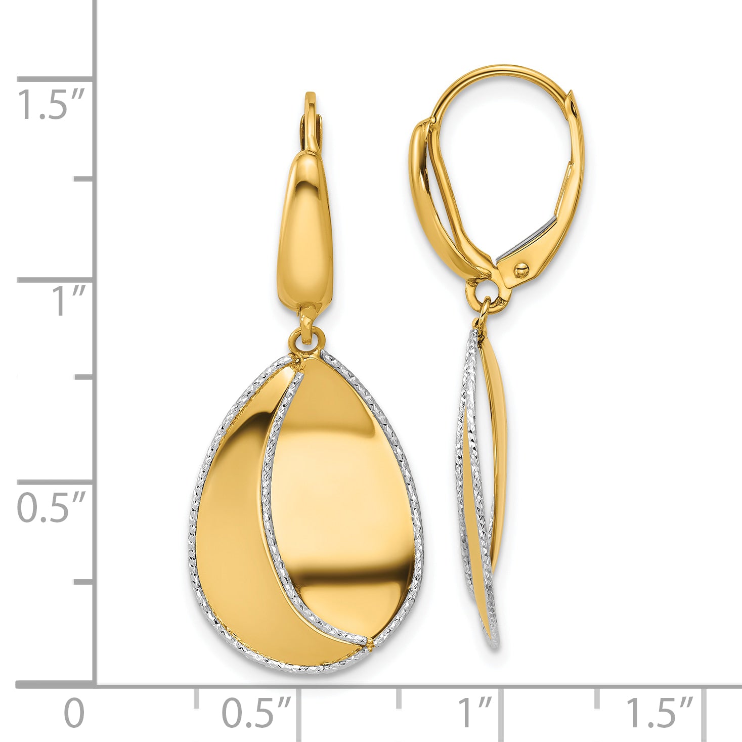 14K Two-tone Polished / Dia-cut Dangle Leverback Earrings