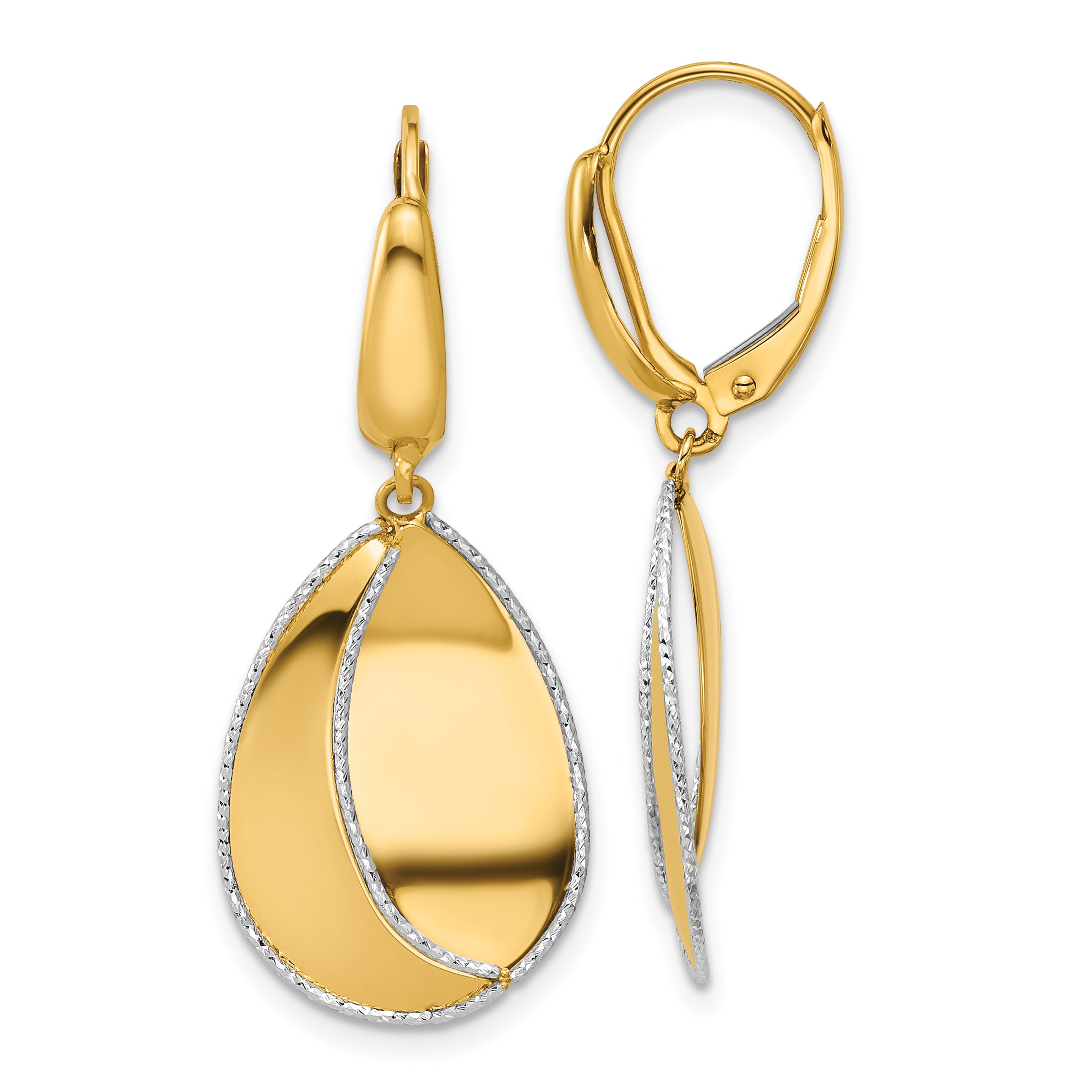 14K Two-tone Polished / Dia-cut Dangle Leverback Earrings Main image