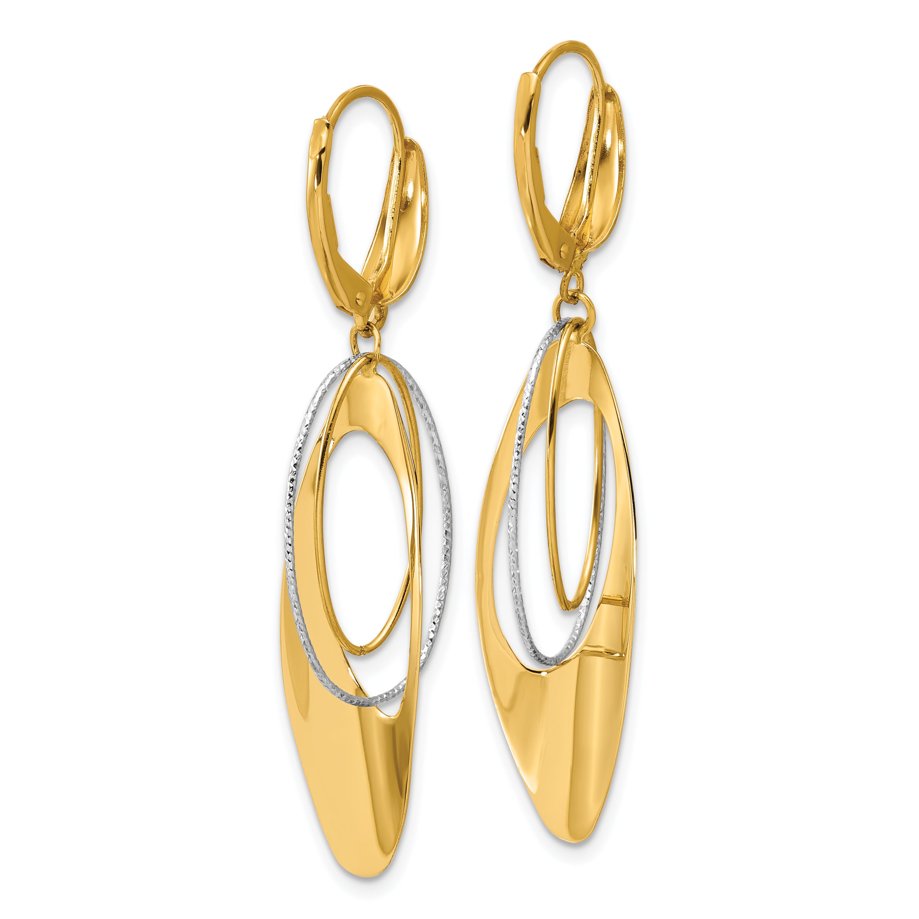 14K Two-tone Polished / Dia-cut Dangle Leverback Earrings