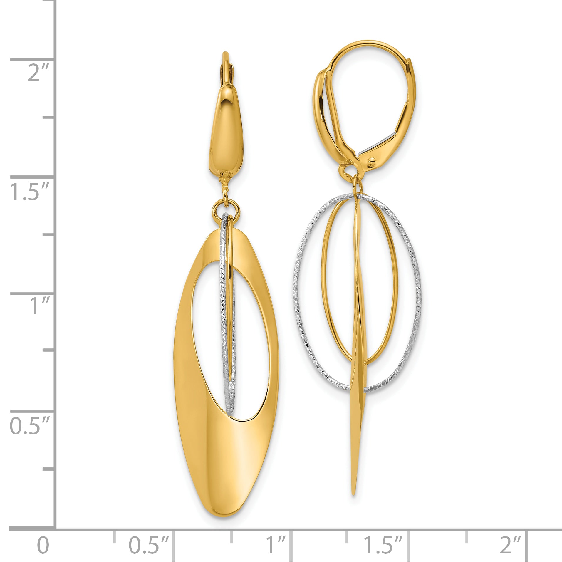 14K Two-tone Polished / Dia-cut Dangle Leverback Earrings