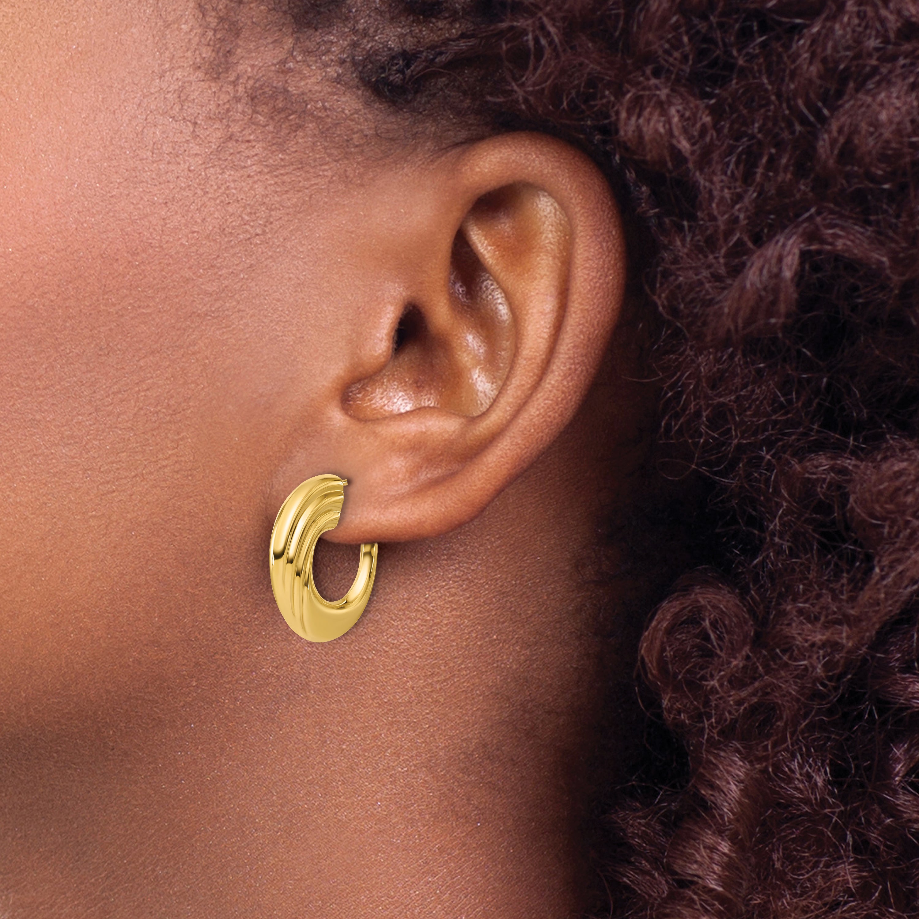 14K Polished and Grooved J-Hoop Post Earrings
