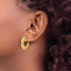 14K Polished and Grooved J-Hoop Post Earrings