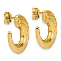 14K Polished and Grooved J-Hoop Post Earrings