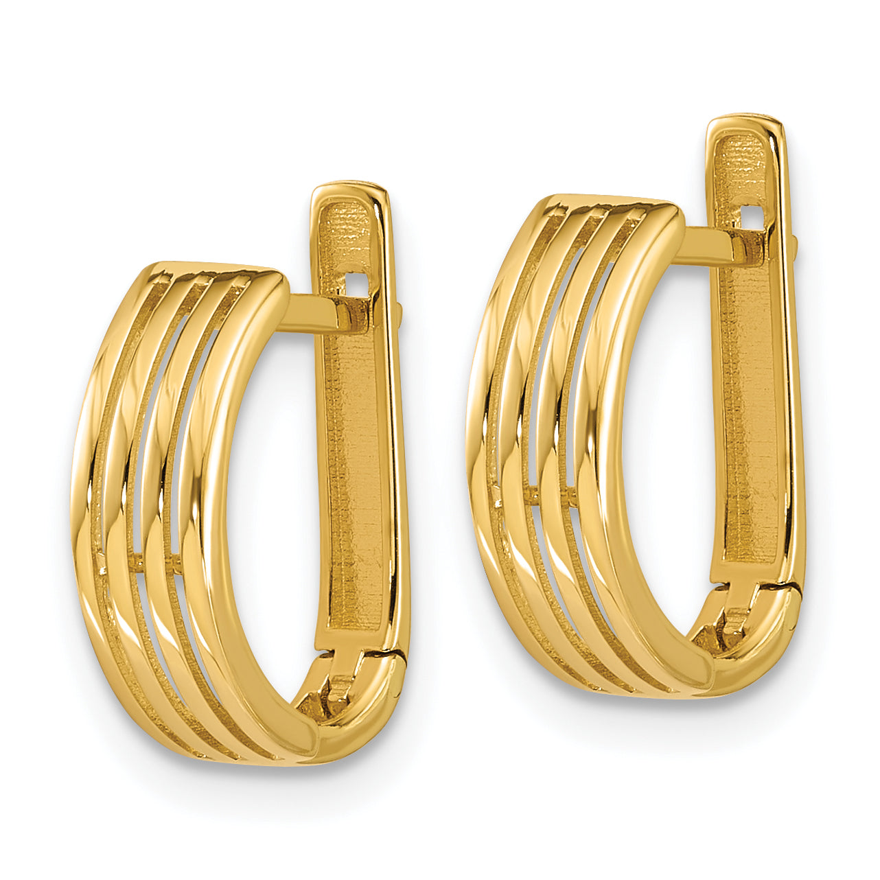 14K Polished and Grooved Hinged Hoop Earrings