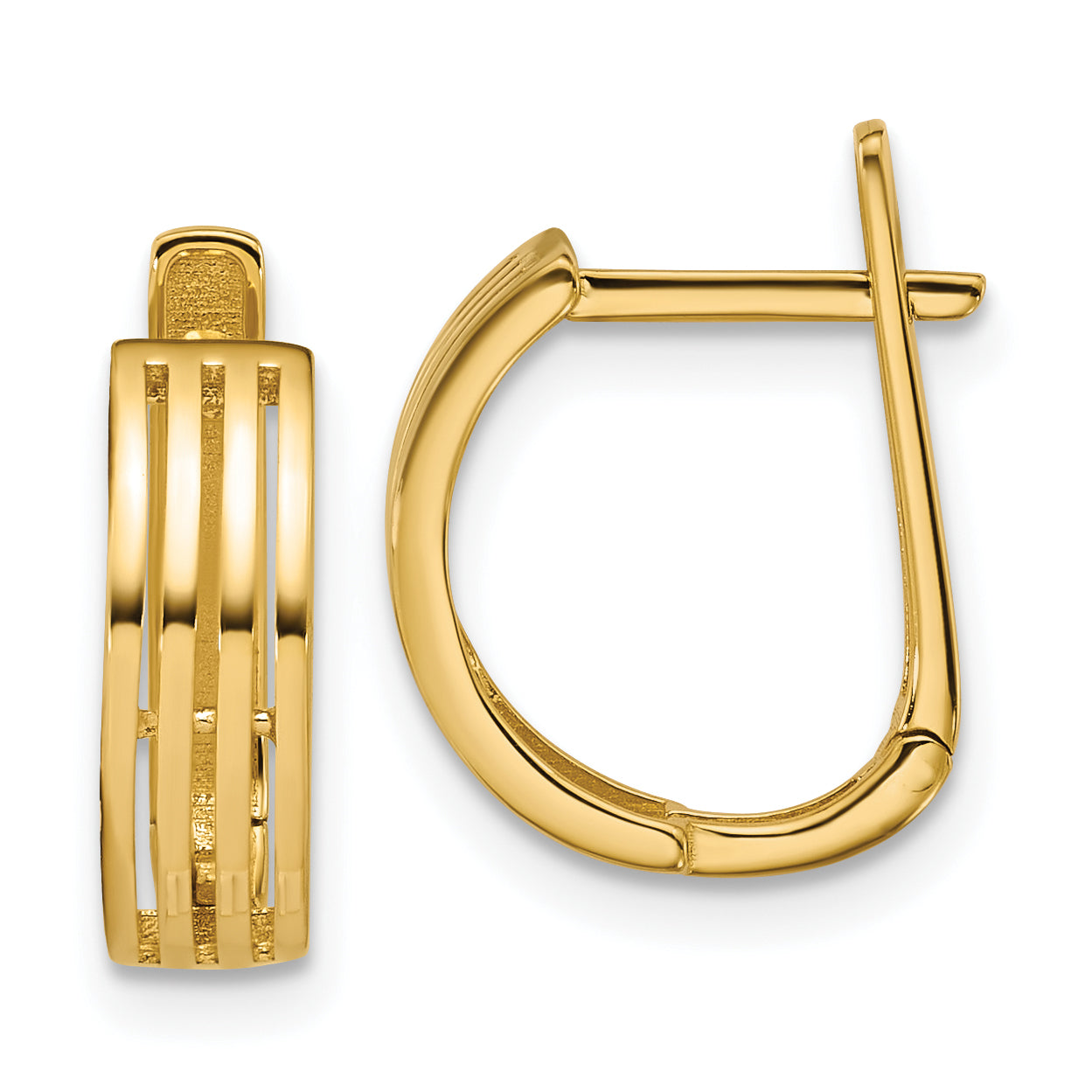 14K Polished and Grooved Hinged Hoop Earrings Main image