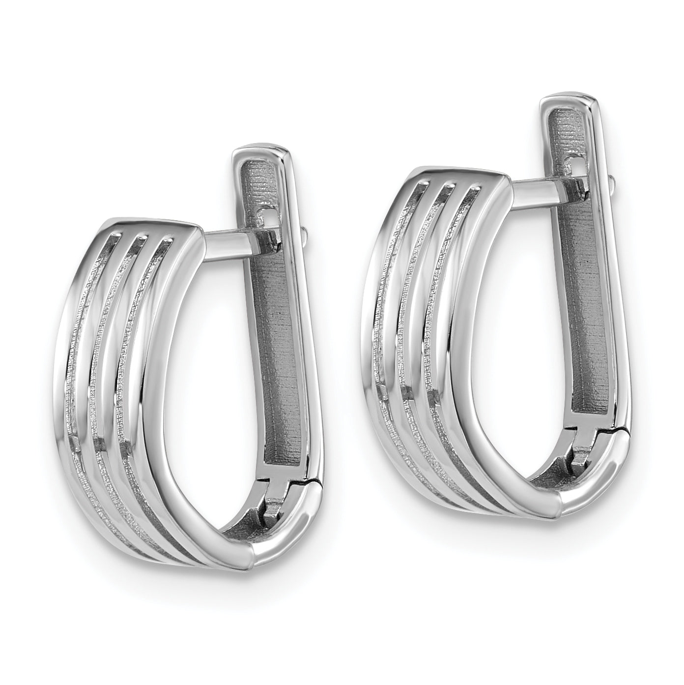 14K White Gold Polished and Grooved Hinged Hoop Earrings