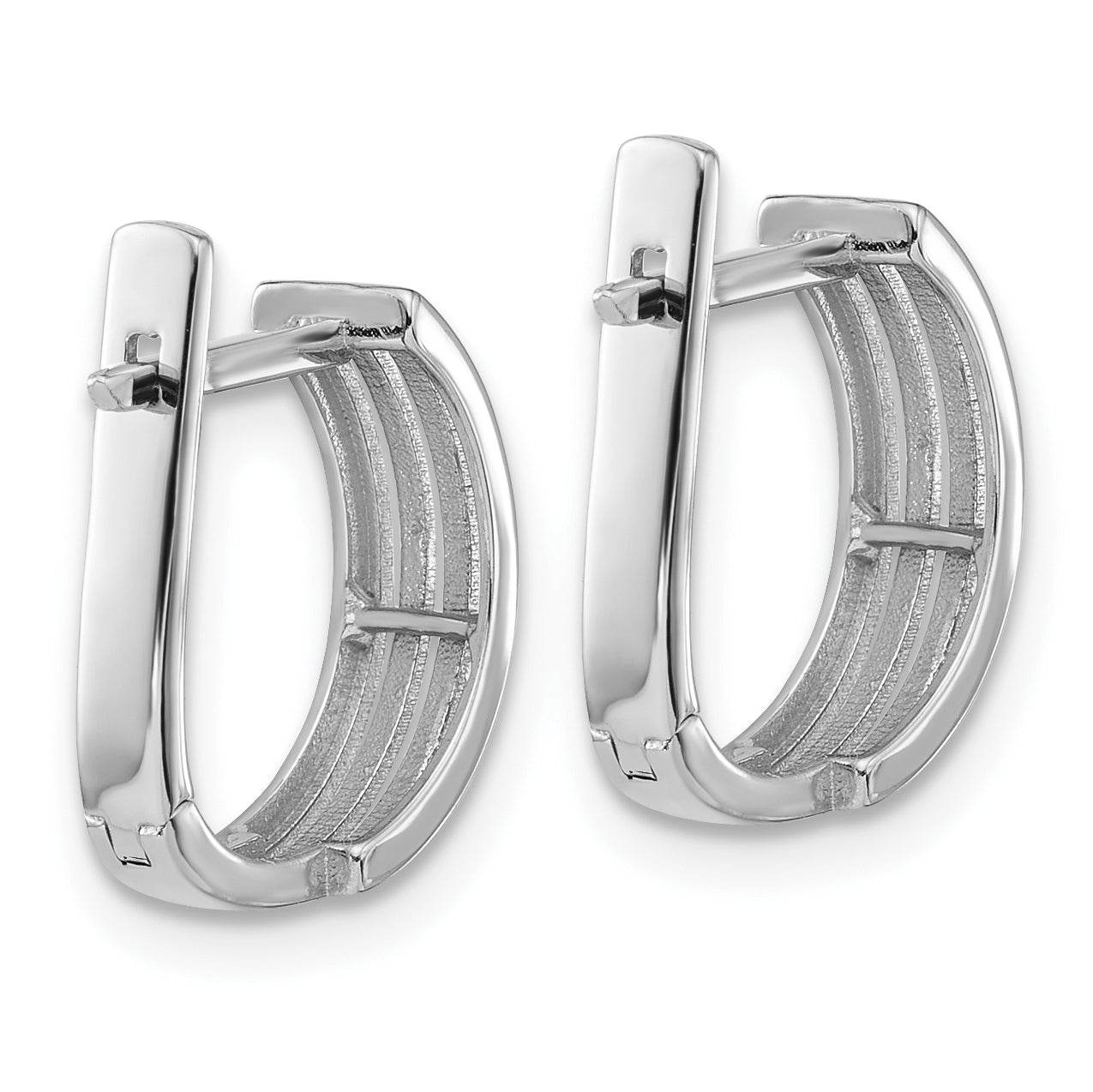 14K White Gold Polished and Grooved Hinged Hoop Earrings
