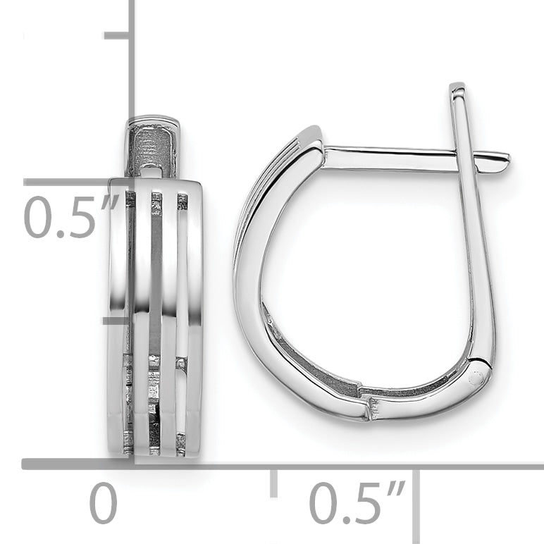 14K White Gold Polished and Grooved Hinged Hoop Earrings