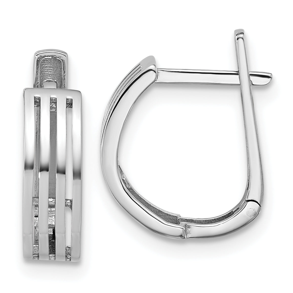 14K White Gold Polished and Grooved Hinged Hoop Earrings Main image