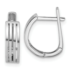 Grooved Hoop Earrings in 14K White Gold, 12.5x15.75mm Hinged - Sophia Jewelers
