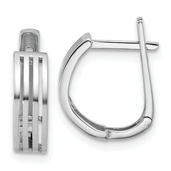 14K White Gold Polished and Grooved Hinged Hoop Earrings