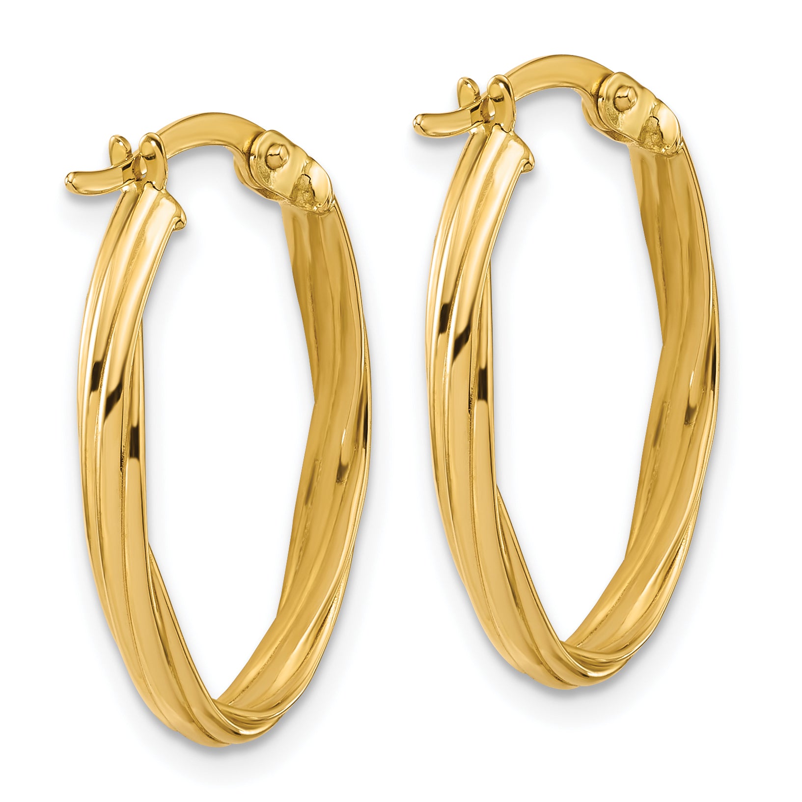 14K Polished and Grooved Twist Oval Hoop Earrings