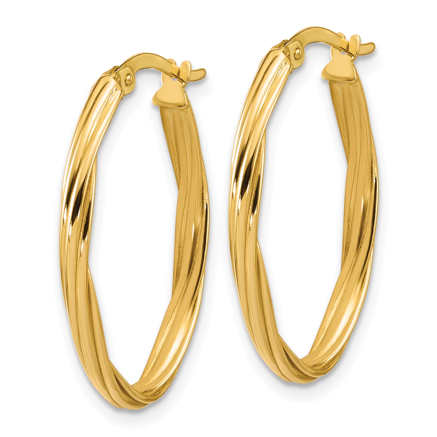 14K Polished and Grooved Twist Oval Hoop Earrings