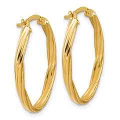 14K Polished and Grooved Twist Oval Hoop Earrings