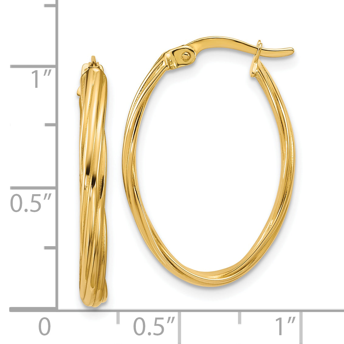 14K Polished and Grooved Twist Oval Hoop Earrings