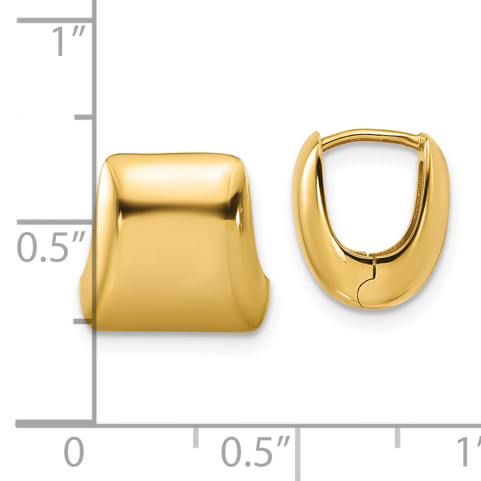 14K Polished Puff Square Hinged Hoop Earrings