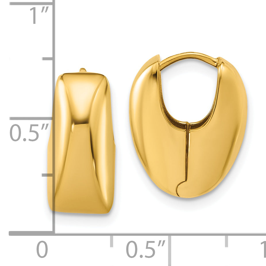 14K Polished Puff Oval Hinged Hoop Earrings
