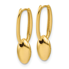 14K Polished / Dia-cut Oval w/Bead Hinged Hoop Earrings