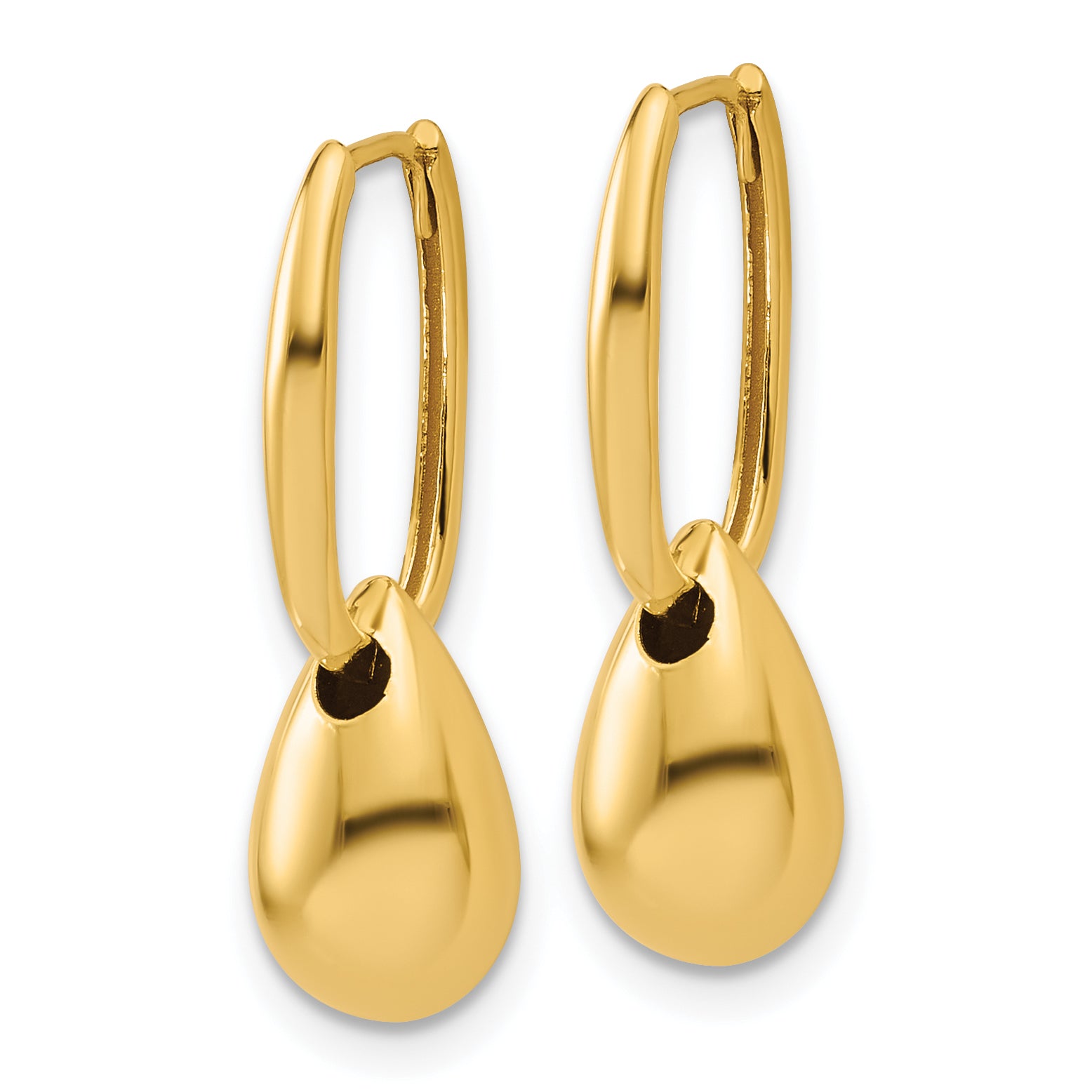 14K Polished Oval w/Bead Hinged Hoop Earrings Secondary image