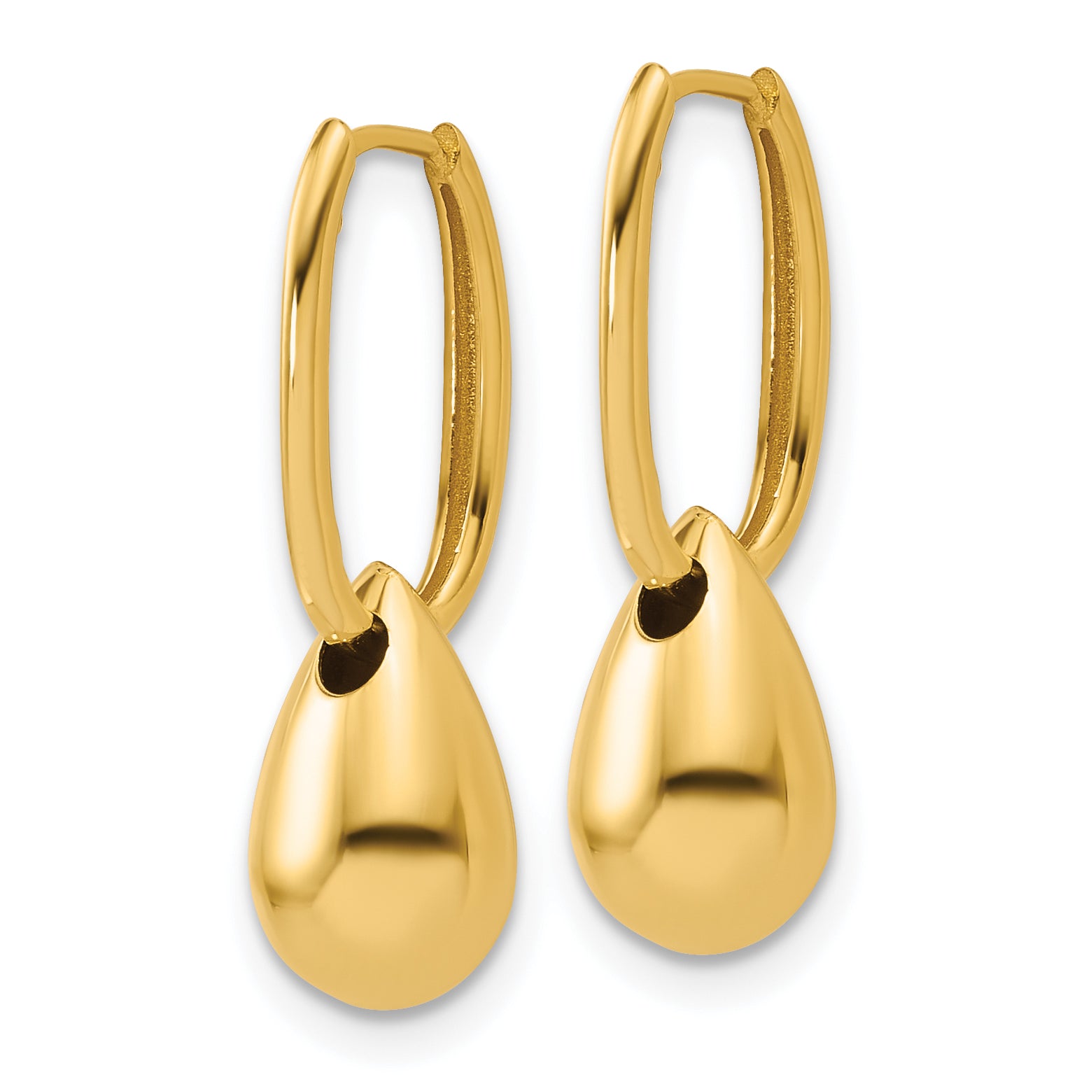 14K Polished Oval w/Bead Hinged Hoop Earrings