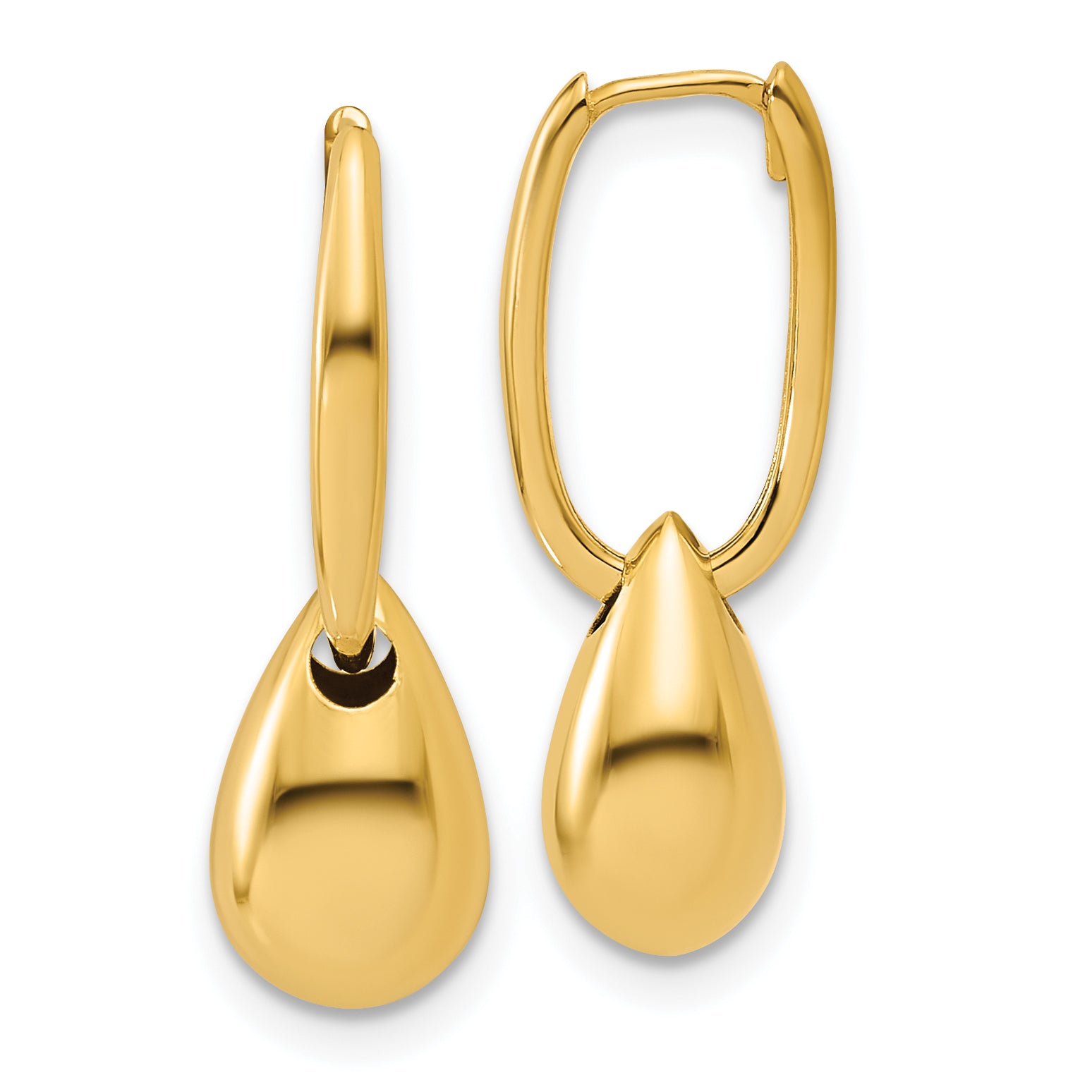 14K Polished Oval w/Bead Hinged Hoop Earrings Main image