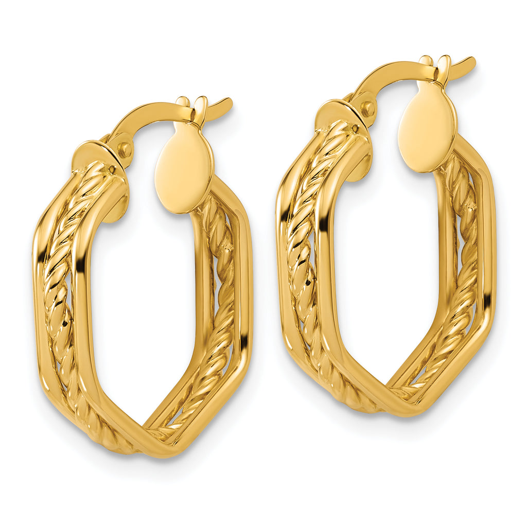 14K Polished and Twisted Hoop Earrings