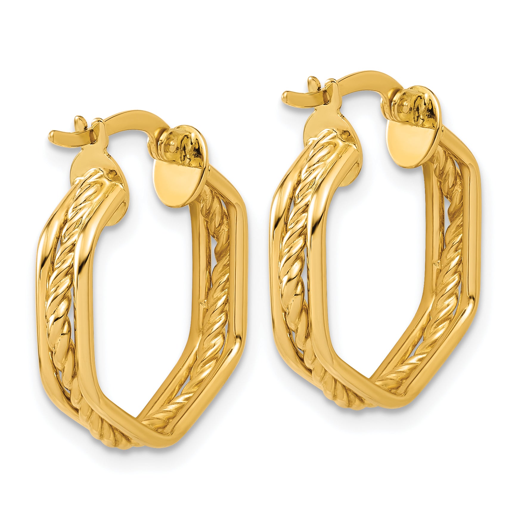 14K Polished and Twisted Hoop Earrings