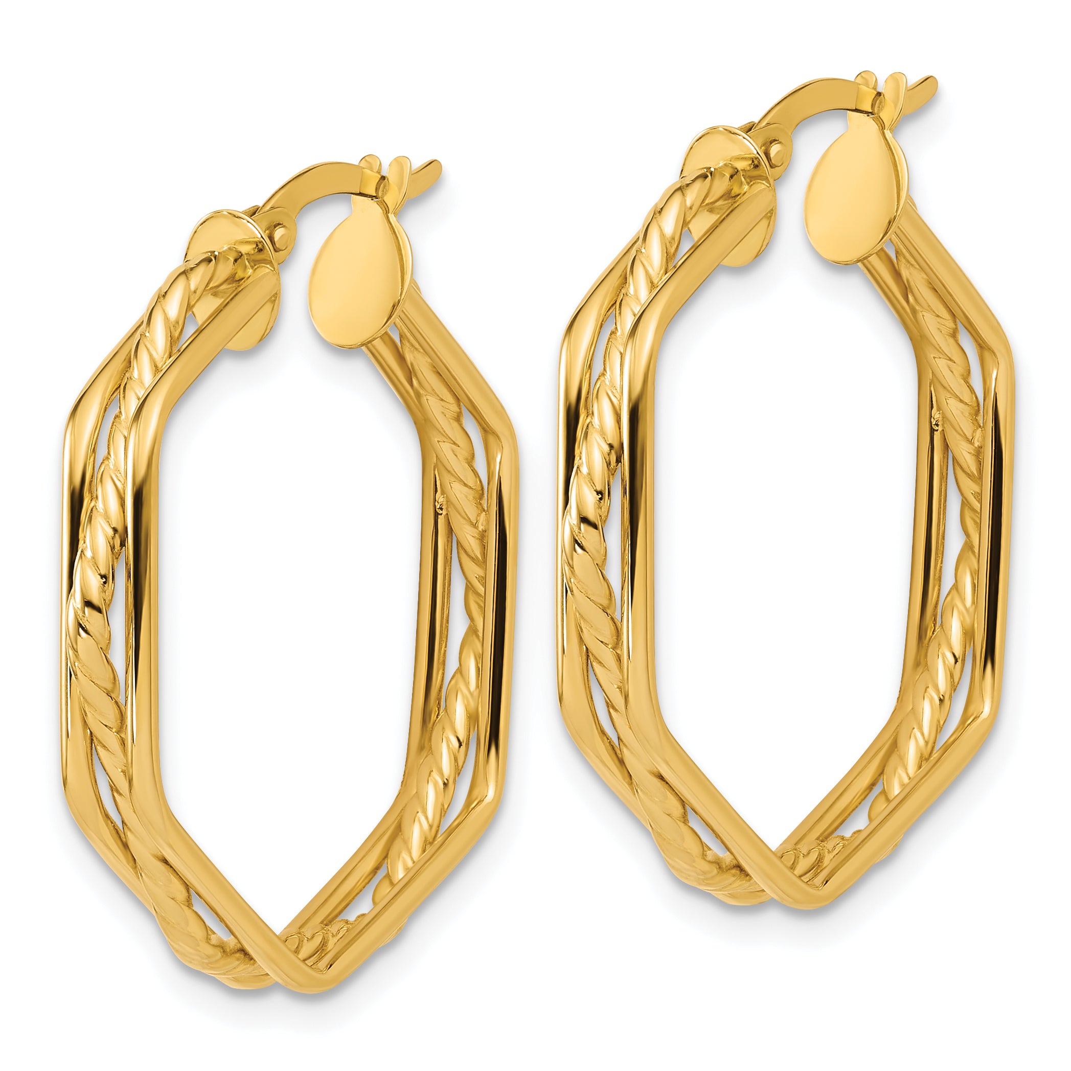 14K Polished and Twisted Hoop Earrings Secondary image