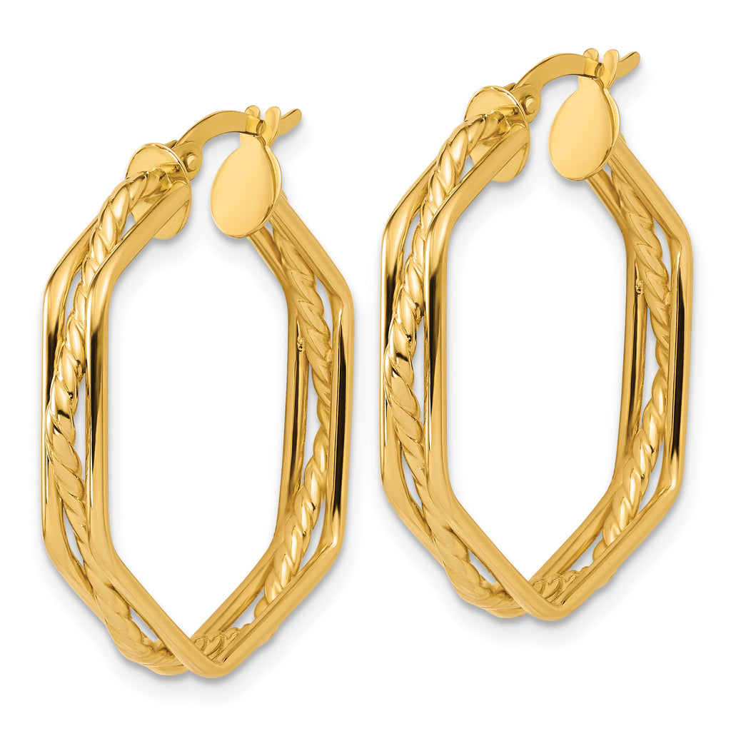 14K Polished and Twisted Hoop Earrings