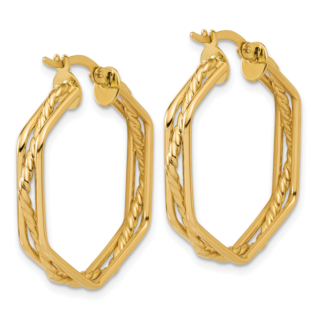 14K Polished and Twisted Hoop Earrings