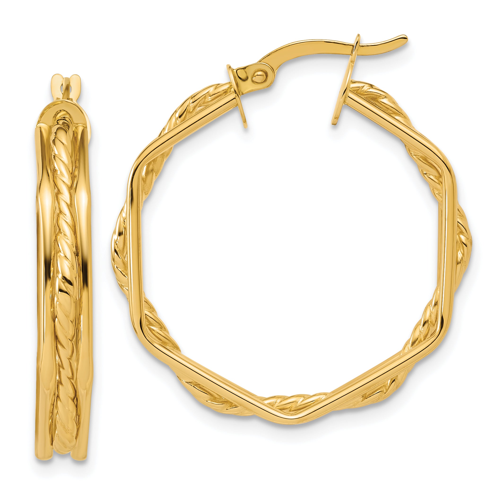 14K Polished and Twisted Hoop Earrings Main image