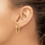 14K Polished and Grooved Twist Oval Hoop Earrings