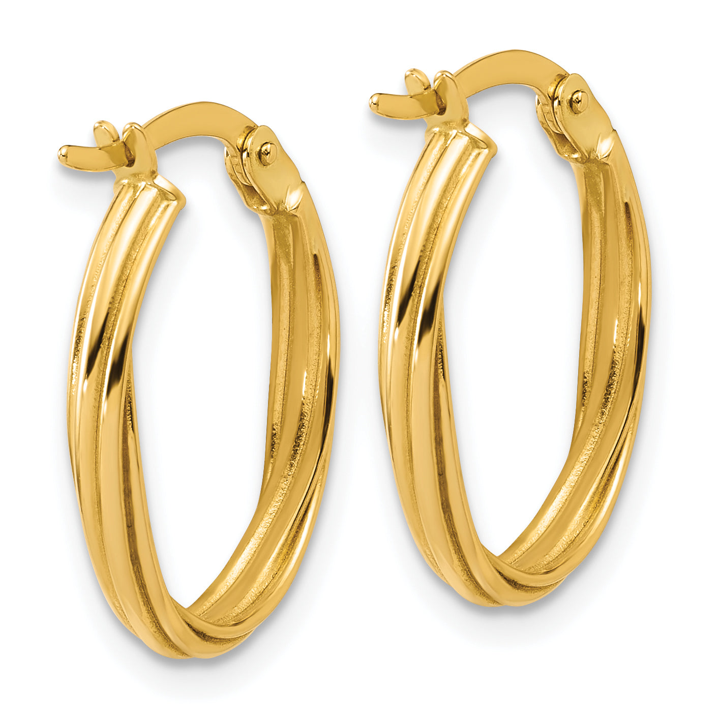 14K Polished and Grooved Twist Oval Hoop Earrings