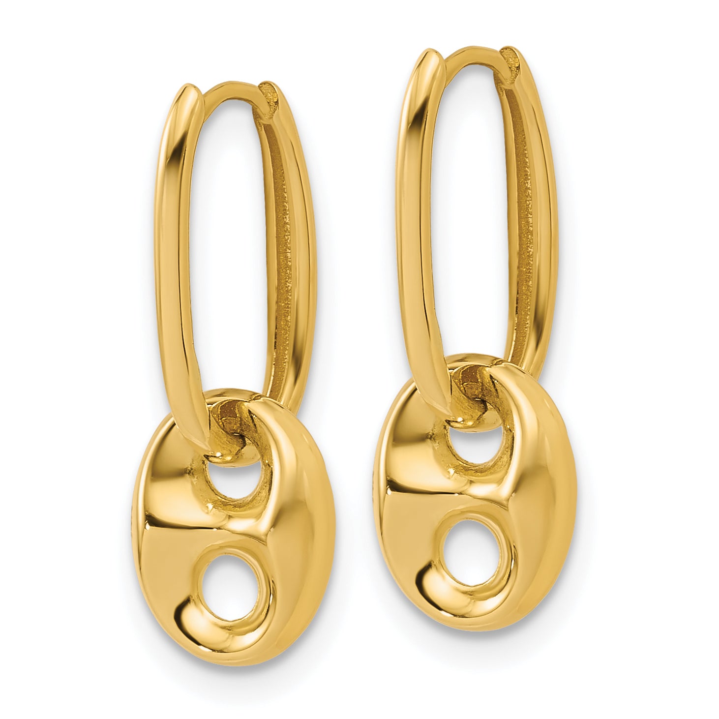 14K Polished/Dia-cut Mariner Bead Hinged Hoop Earrings