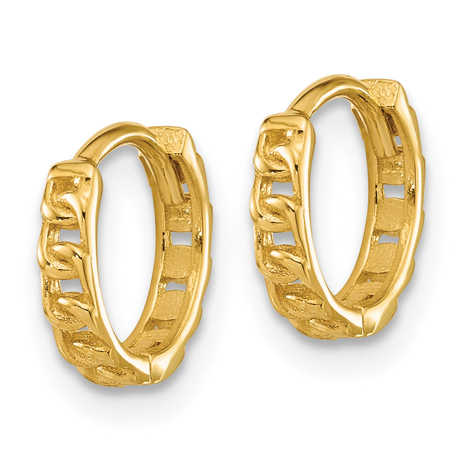 14K Polished Curb Link Round Hinged Hoop Earrings