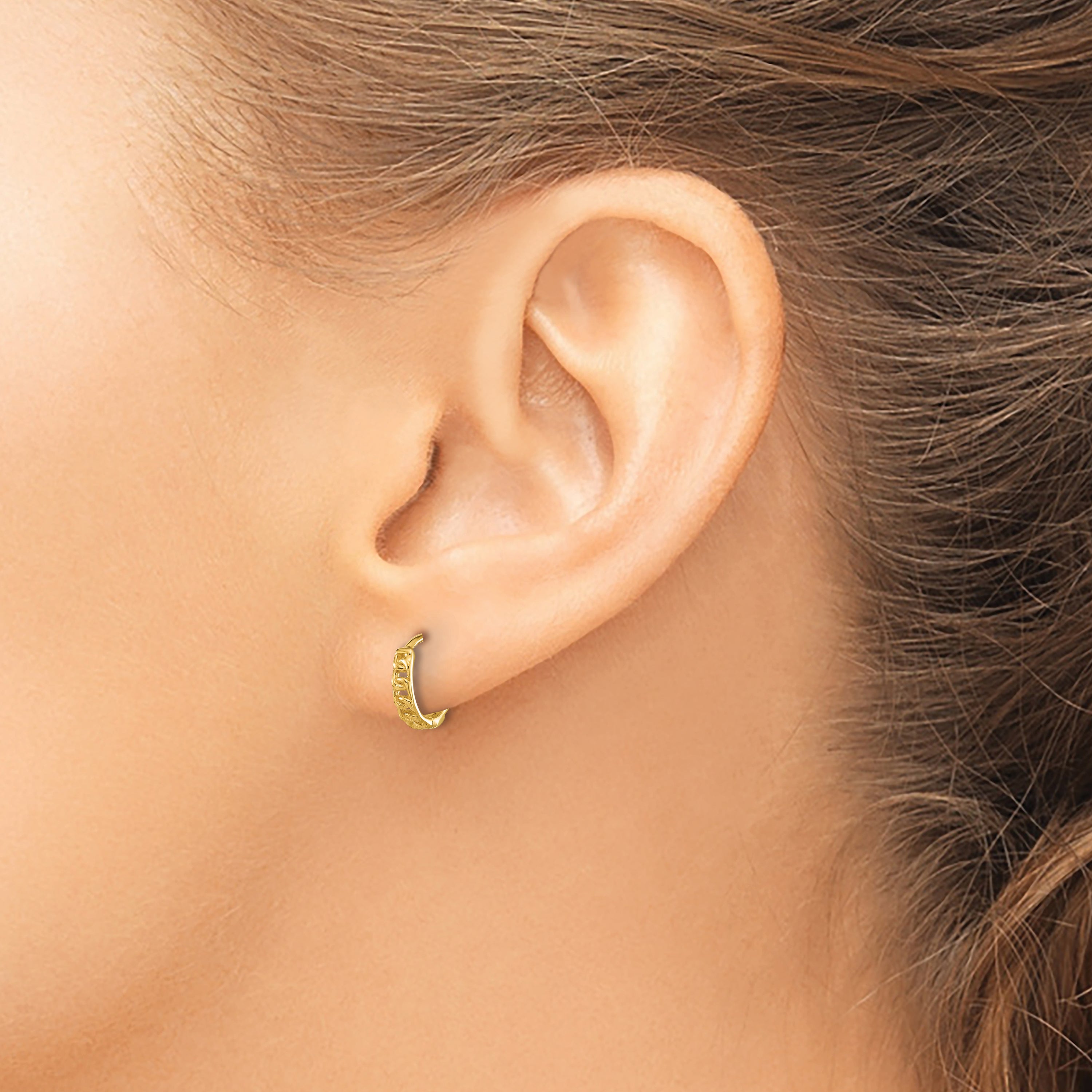 14K Polished Curb Link Round Hinged Hoop Earrings