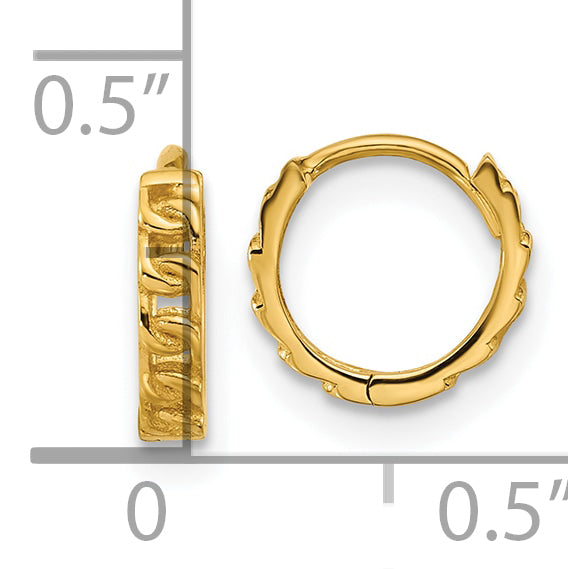 14K Polished Curb Link Round Hinged Hoop Earrings