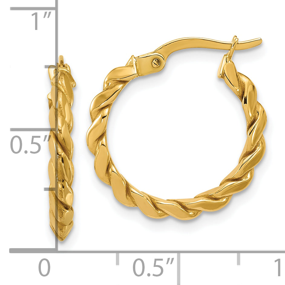 14K Polished Twisted Round Hoop Earrings