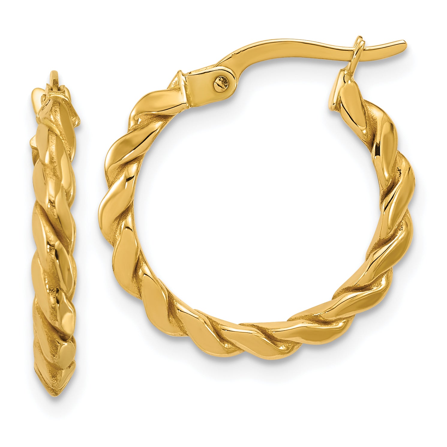 14K Polished Twisted Round Hoop Earrings