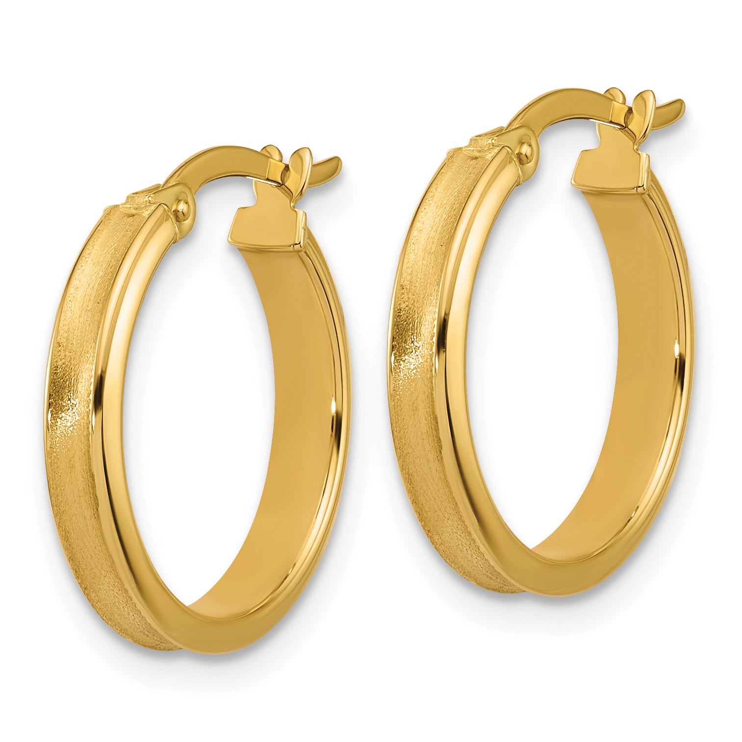 14K Polished and Satin Round Hoop Earrings