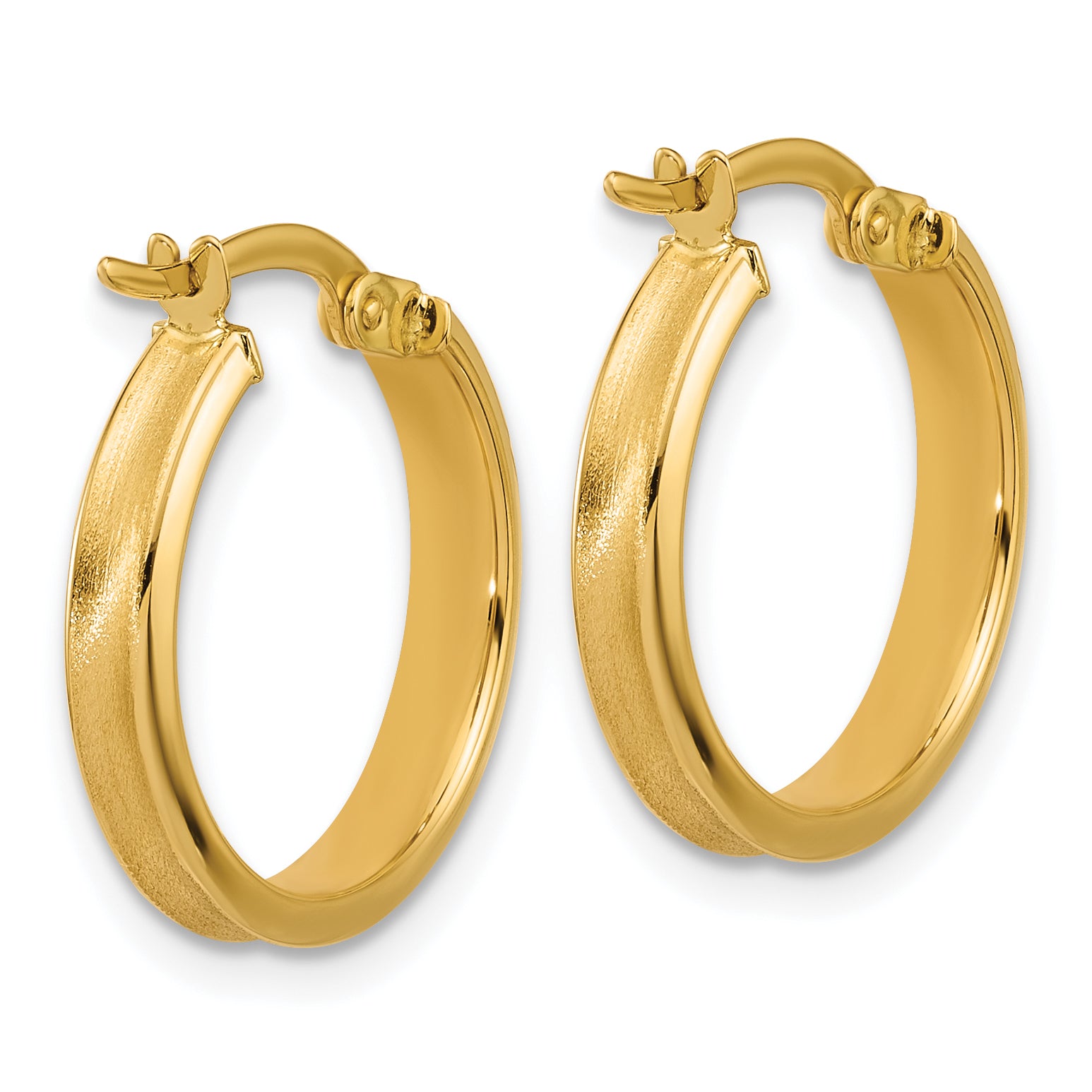 14K Polished and Satin Round Hoop Earrings