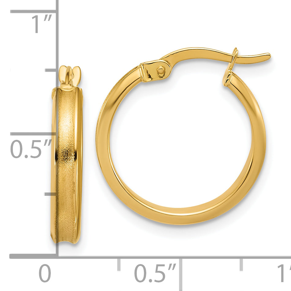 14K Polished and Satin Round Hoop Earrings